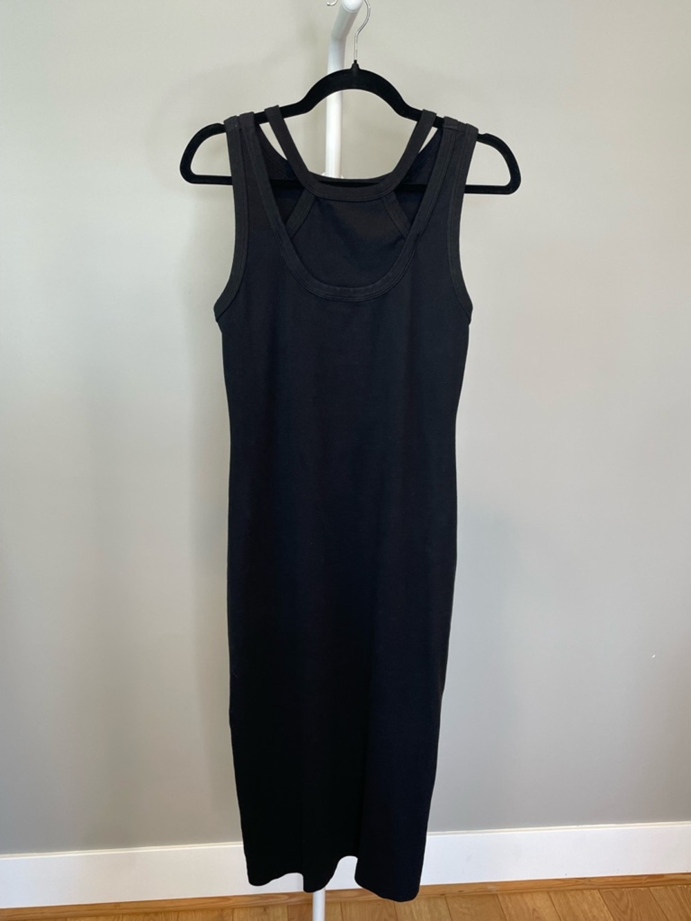 T.La Anthropologie Black Double-Strap Midi Tank Dress